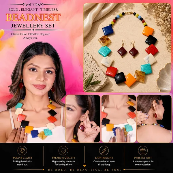 Diamond_Slab_Bead_Necklace_Earrings_Set_For_Women_Boho_Tribal_Marble_Amber_Stone_Look_Statement_Jewellery_Kite_Cut_Acrylic_Beads_Navratri_Diwali_Party_Gift