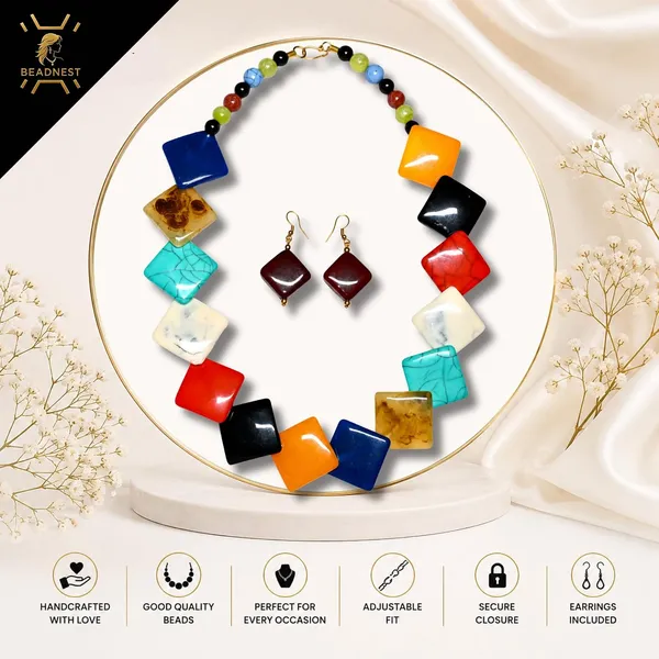 Diamond_Slab_Bead_Necklace_Earrings_Set_For_Women_Boho_Tribal_Marble_Amber_Stone_Look_Statement_Jewellery_Kite_Cut_Acrylic_Beads_Navratri_Diwali_Party_Gift