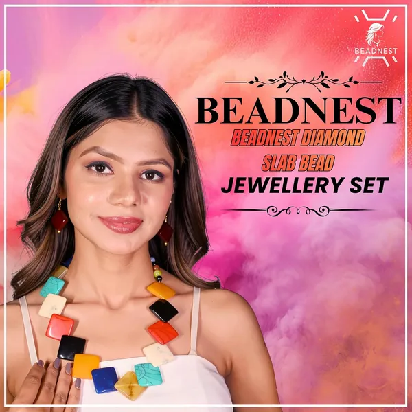 Diamond_Slab_Bead_Necklace_Earrings_Set_For_Women_Boho_Tribal_Marble_Amber_Stone_Look_Statement_Jewellery_Kite_Cut_Acrylic_Beads_Navratri_Diwali_Party_Gift