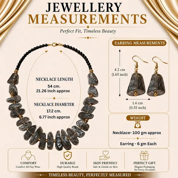 Graduated_Nugget_Tumble_Bead_Necklace_Earrings_Set_For_Women_Boho_Tribal_Afghani_Style_Acrylic_Stone_Look_Statement_Jewellery_Amber_Black_Gold_Navratri_Diwali_Party_Gift