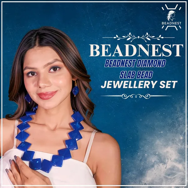 Diamond_Slab_Bead_Necklace_Earrings_Set_For_Women_Boho_Tribal_Marble_Amber_Stone_Look_Statement_Jewellery_Kite_Cut_Acrylic_Beads_Navratri_Diwali_Party_Gift