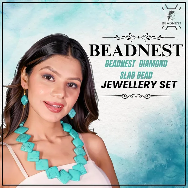 Diamond_Slab_Bead_Necklace_Earrings_Set_For_Women_Boho_Tribal_Marble_Amber_Stone_Look_Statement_Jewellery_Kite_Cut_Acrylic_Beads_Navratri_Diwali_Party_Gift