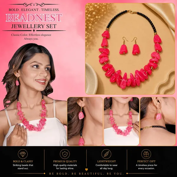 Graduated_Nugget_Tumble_Bead_Necklace_Earrings_Set_For_Women_Boho_Tribal_Afghani_Style_Acrylic_Stone_Look_Statement_Jewellery_Amber_Black_Gold_Navratri_Diwali_Party_Gift