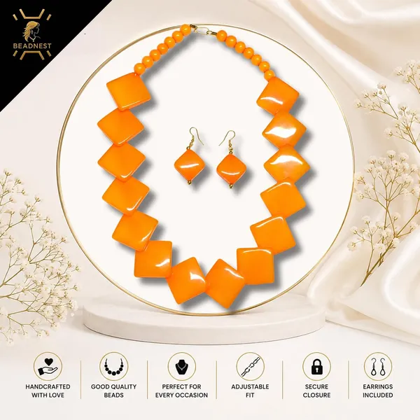 Diamond_Slab_Bead_Necklace_Earrings_Set_For_Women_Boho_Tribal_Marble_Amber_Stone_Look_Statement_Jewellery_Kite_Cut_Acrylic_Beads_Navratri_Diwali_Party_Gift