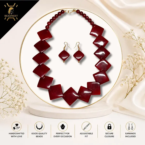 Diamond_Slab_Bead_Necklace_Earrings_Set_For_Women_Boho_Tribal_Marble_Amber_Stone_Look_Statement_Jewellery_Kite_Cut_Acrylic_Beads_Navratri_Diwali_Party_Gift