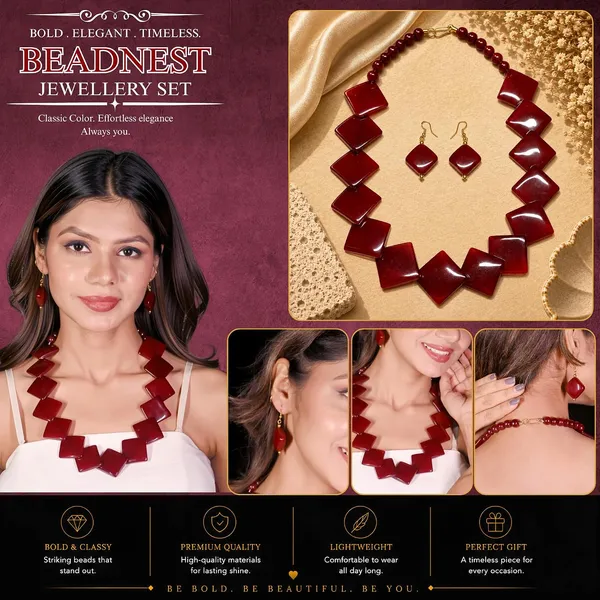 Diamond_Slab_Bead_Necklace_Earrings_Set_For_Women_Boho_Tribal_Marble_Amber_Stone_Look_Statement_Jewellery_Kite_Cut_Acrylic_Beads_Navratri_Diwali_Party_Gift