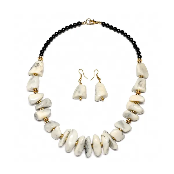 Graduated_Nugget_Tumble_Bead_Necklace_Earrings_Set_For_Women_Boho_Tribal_Afghani_Style_Acrylic_Stone_Look_Statement_Jewellery_Amber_Black_Gold_Navratri_Diwali_Party_Gift