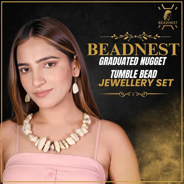 Graduated_Nugget_Tumble_Bead_Necklace_Earrings_Set_For_Women_Boho_Tribal_Afghani_Style_Acrylic_Stone_Look_Statement_Jewellery_Amber_Black_Gold_Navratri_Diwali_Party_Gift