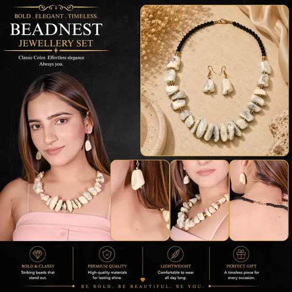 Graduated_Nugget_Tumble_Bead_Necklace_Earrings_Set_For_Women_Boho_Tribal_Afghani_Style_Acrylic_Stone_Look_Statement_Jewellery_Amber_Black_Gold_Navratri_Diwali_Party_Gift