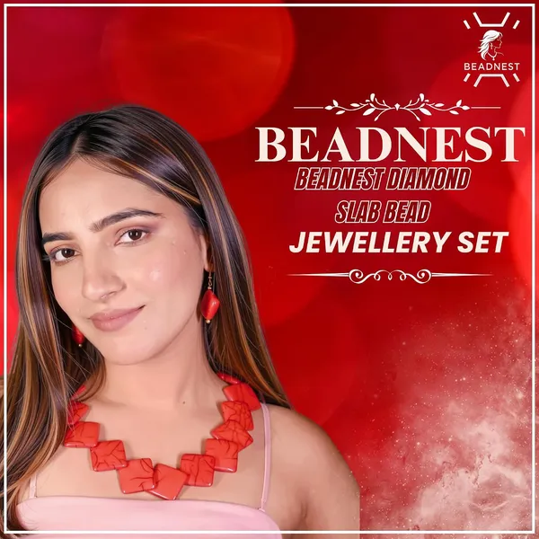 Diamond_Slab_Bead_Necklace_Earrings_Set_For_Women_Boho_Tribal_Marble_Amber_Stone_Look_Statement_Jewellery_Kite_Cut_Acrylic_Beads_Navratri_Diwali_Party_Gift