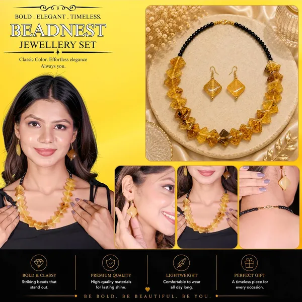 Zigzag_Kite_Bead_Necklace_Earrings_Set_For_Women_Hot_Pink_Boho_Tribal_Geometric_Statement_Jewellery_Acrylic_Stone_Look_Beads_Navratri_Diwali_Party_Gift