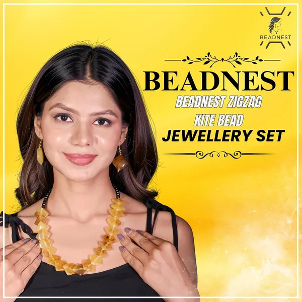 Zigzag_Kite_Bead_Necklace_Earrings_Set_For_Women_Hot_Pink_Boho_Tribal_Geometric_Statement_Jewellery_Acrylic_Stone_Look_Beads_Navratri_Diwali_Party_Gift