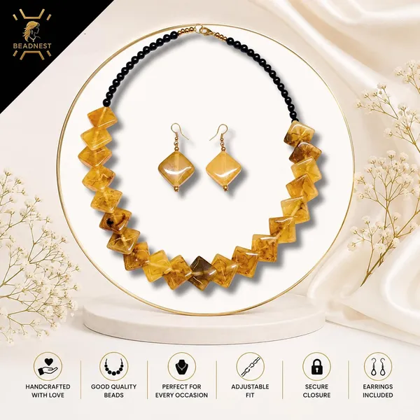 Zigzag_Kite_Bead_Necklace_Earrings_Set_For_Women_Hot_Pink_Boho_Tribal_Geometric_Statement_Jewellery_Acrylic_Stone_Look_Beads_Navratri_Diwali_Party_Gift