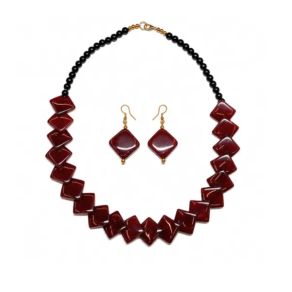 Zigzag_Kite_Bead_Necklace_Earrings_Set_For_Women_Hot_Pink_Boho_Tribal_Geometric_Statement_Jewellery_Acrylic_Stone_Look_Beads_Navratri_Diwali_Party_Gift
