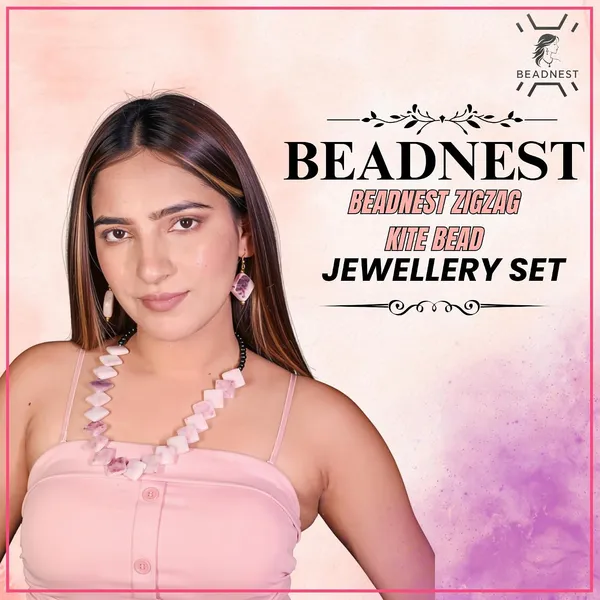 Zigzag_Kite_Bead_Necklace_Earrings_Set_For_Women_Hot_Pink_Boho_Tribal_Geometric_Statement_Jewellery_Acrylic_Stone_Look_Beads_Navratri_Diwali_Party_Gift