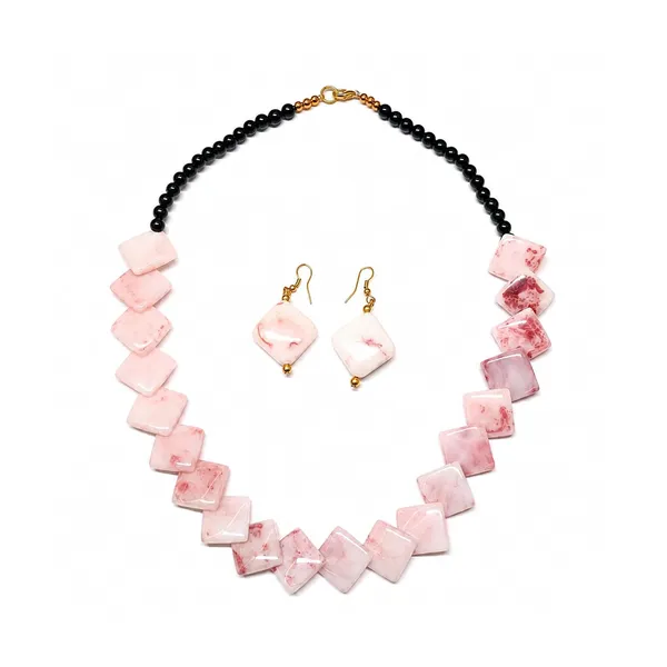 Zigzag_Kite_Bead_Necklace_Earrings_Set_For_Women_Hot_Pink_Boho_Tribal_Geometric_Statement_Jewellery_Acrylic_Stone_Look_Beads_Navratri_Diwali_Party_Gift