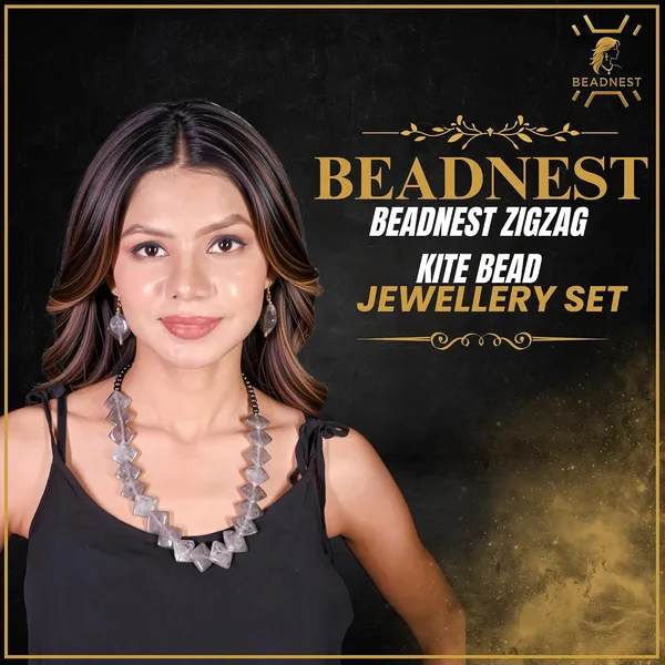 Zigzag_Kite_Bead_Necklace_Earrings_Set_For_Women_Hot_Pink_Boho_Tribal_Geometric_Statement_Jewellery_Acrylic_Stone_Look_Beads_Navratri_Diwali_Party_Gift