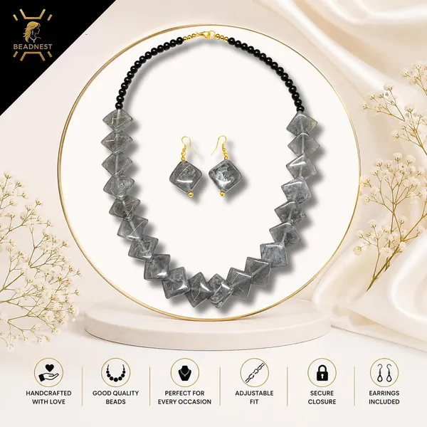 Zigzag_Kite_Bead_Necklace_Earrings_Set_For_Women_Hot_Pink_Boho_Tribal_Geometric_Statement_Jewellery_Acrylic_Stone_Look_Beads_Navratri_Diwali_Party_Gift