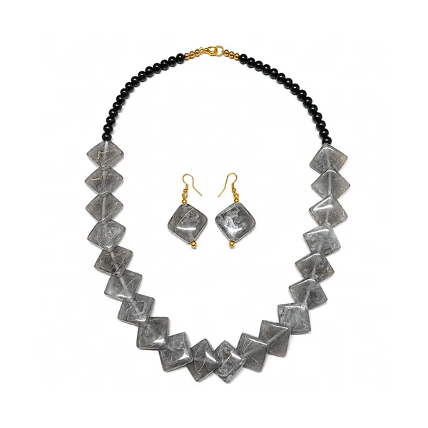 Zigzag_Kite_Bead_Necklace_Earrings_Set_For_Women_Hot_Pink_Boho_Tribal_Geometric_Statement_Jewellery_Acrylic_Stone_Look_Beads_Navratri_Diwali_Party_Gift