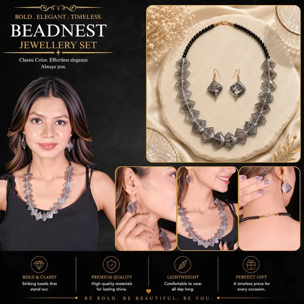 Zigzag_Kite_Bead_Necklace_Earrings_Set_For_Women_Hot_Pink_Boho_Tribal_Geometric_Statement_Jewellery_Acrylic_Stone_Look_Beads_Navratri_Diwali_Party_Gift