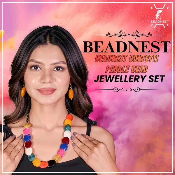 Confetti_Pebble_Bead_Necklace_Earrings_Set_For_Women_Boho_Tribal_Statement_Jewellery_Oval_Acrylic_Beads_Navratri_Diwali_Party_Gift