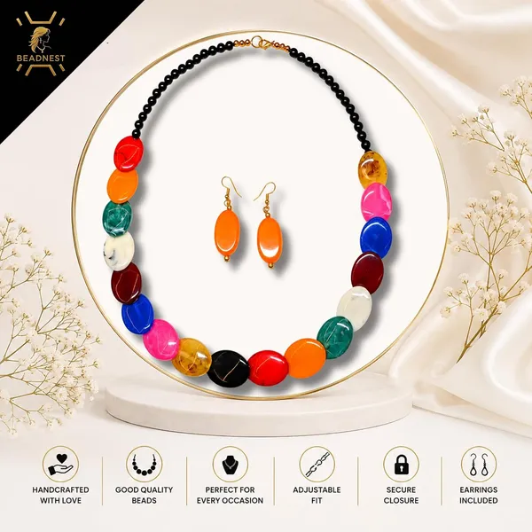 Confetti_Pebble_Bead_Necklace_Earrings_Set_For_Women_Boho_Tribal_Statement_Jewellery_Oval_Acrylic_Beads_Navratri_Diwali_Party_Gift