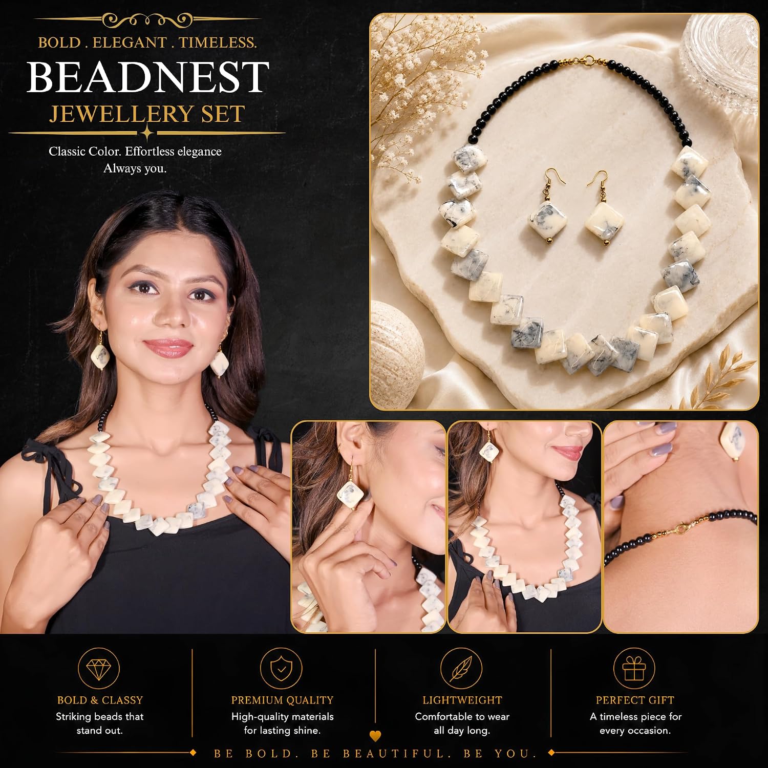 Zigzag_Kite_Bead_Necklace_Earrings_Set_For_Women_Hot_Pink_Boho_Tribal_Geometric_Statement_Jewellery_Acrylic_Stone_Look_Beads_Navratri_Diwali_Party_Gift