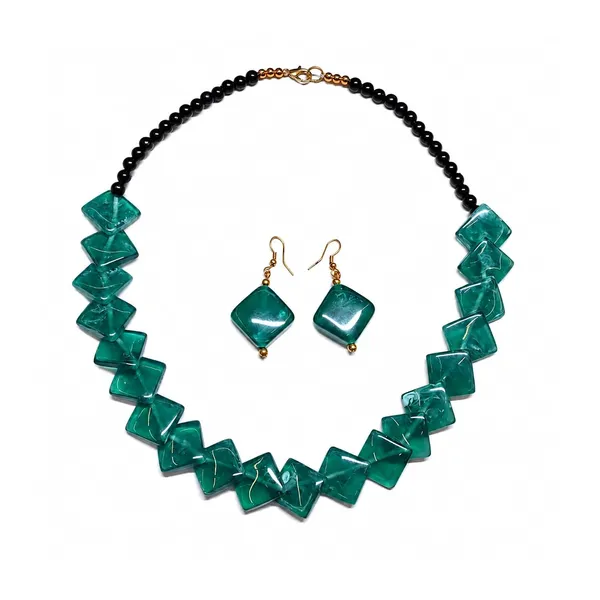 Zigzag_Kite_Bead_Necklace_Earrings_Set_For_Women_Hot_Pink_Boho_Tribal_Geometric_Statement_Jewellery_Acrylic_Stone_Look_Beads_Navratri_Diwali_Party_Gift