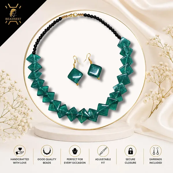 Zigzag_Kite_Bead_Necklace_Earrings_Set_For_Women_Hot_Pink_Boho_Tribal_Geometric_Statement_Jewellery_Acrylic_Stone_Look_Beads_Navratri_Diwali_Party_Gift