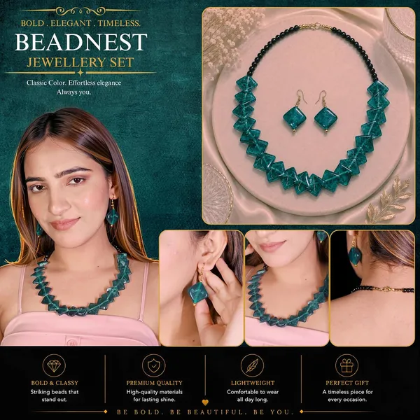 Zigzag_Kite_Bead_Necklace_Earrings_Set_For_Women_Hot_Pink_Boho_Tribal_Geometric_Statement_Jewellery_Acrylic_Stone_Look_Beads_Navratri_Diwali_Party_Gift