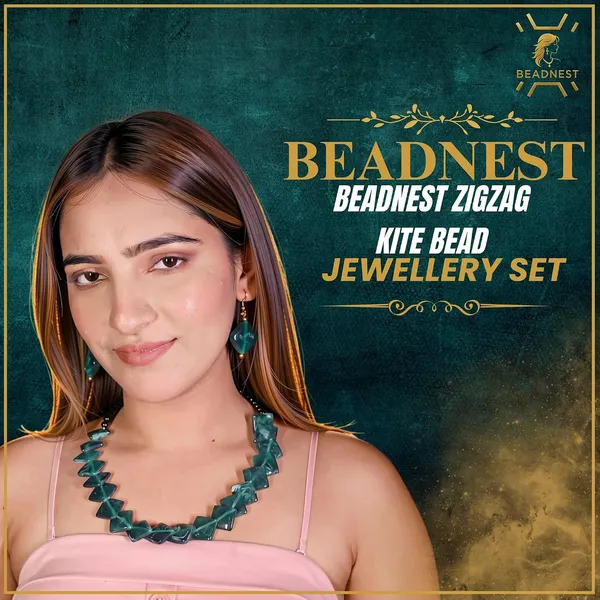 Zigzag_Kite_Bead_Necklace_Earrings_Set_For_Women_Hot_Pink_Boho_Tribal_Geometric_Statement_Jewellery_Acrylic_Stone_Look_Beads_Navratri_Diwali_Party_Gift