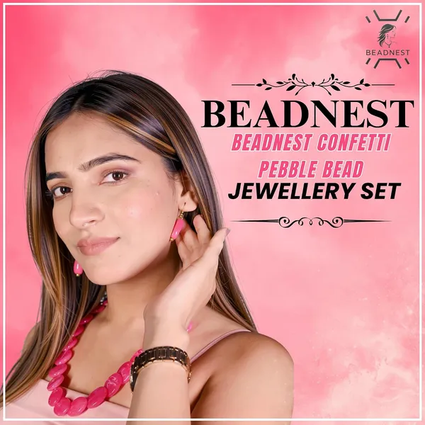 Confetti_Pebble_Bead_Necklace_Earrings_Set_For_Women_Boho_Tribal_Statement_Jewellery_Oval_Acrylic_Beads_Navratri_Diwali_Party_Gift