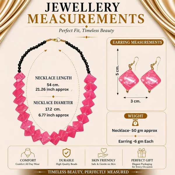Zigzag_Kite_Bead_Necklace_Earrings_Set_For_Women_Hot_Pink_Boho_Tribal_Geometric_Statement_Jewellery_Acrylic_Stone_Look_Beads_Navratri_Diwali_Party_Gift