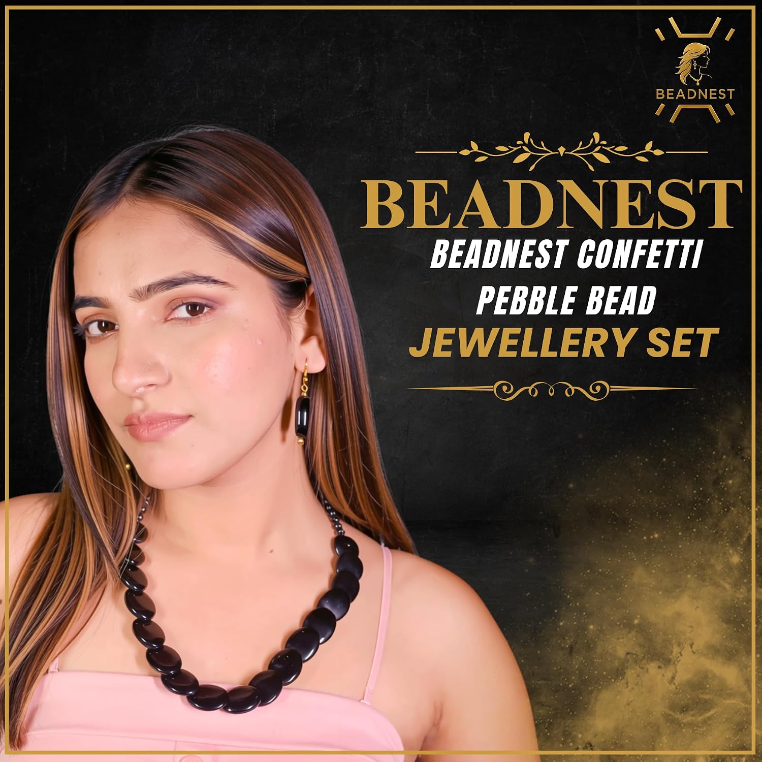 Confetti_Pebble_Bead_Necklace_Earrings_Set_For_Women_Boho_Tribal_Statement_Jewellery_Oval_Acrylic_Beads_Navratri_Diwali_Party_Gift