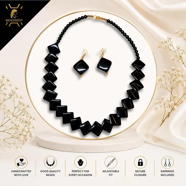 Zigzag_Kite_Bead_Necklace_Earrings_Set_For_Women_Hot_Pink_Boho_Tribal_Geometric_Statement_Jewellery_Acrylic_Stone_Look_Beads_Navratri_Diwali_Party_Gift