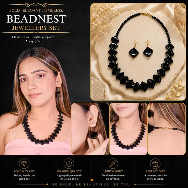 Zigzag_Kite_Bead_Necklace_Earrings_Set_For_Women_Hot_Pink_Boho_Tribal_Geometric_Statement_Jewellery_Acrylic_Stone_Look_Beads_Navratri_Diwali_Party_Gift