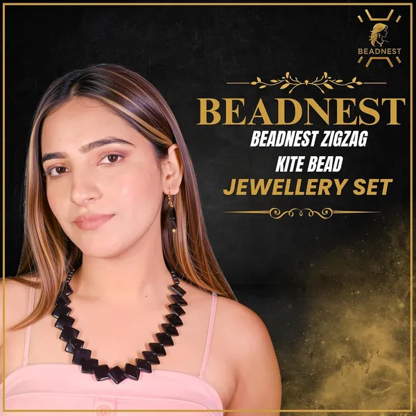 Zigzag_Kite_Bead_Necklace_Earrings_Set_For_Women_Hot_Pink_Boho_Tribal_Geometric_Statement_Jewellery_Acrylic_Stone_Look_Beads_Navratri_Diwali_Party_Gift