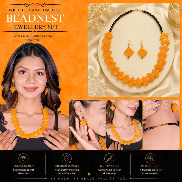 Zigzag_Kite_Bead_Necklace_Earrings_Set_For_Women_Hot_Pink_Boho_Tribal_Geometric_Statement_Jewellery_Acrylic_Stone_Look_Beads_Navratri_Diwali_Party_Gift