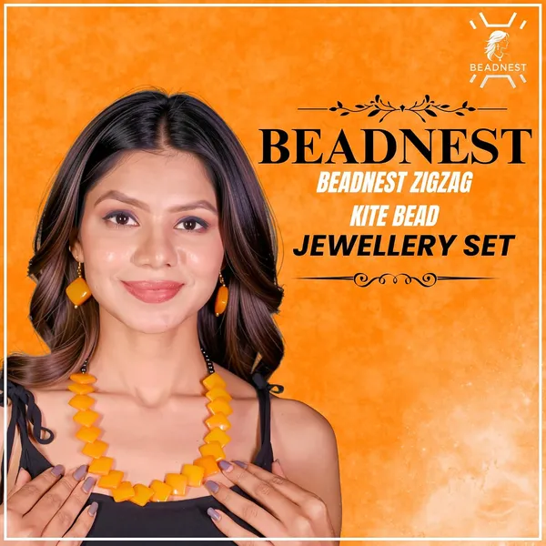 Zigzag_Kite_Bead_Necklace_Earrings_Set_For_Women_Hot_Pink_Boho_Tribal_Geometric_Statement_Jewellery_Acrylic_Stone_Look_Beads_Navratri_Diwali_Party_Gift