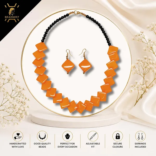 Zigzag_Kite_Bead_Necklace_Earrings_Set_For_Women_Hot_Pink_Boho_Tribal_Geometric_Statement_Jewellery_Acrylic_Stone_Look_Beads_Navratri_Diwali_Party_Gift