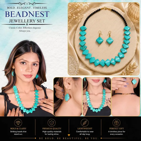 Zigzag_Kite_Bead_Necklace_Earrings_Set_For_Women_Hot_Pink_Boho_Tribal_Geometric_Statement_Jewellery_Acrylic_Stone_Look_Beads_Navratri_Diwali_Party_Gift