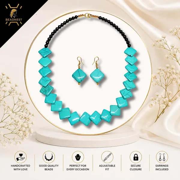Zigzag_Kite_Bead_Necklace_Earrings_Set_For_Women_Hot_Pink_Boho_Tribal_Geometric_Statement_Jewellery_Acrylic_Stone_Look_Beads_Navratri_Diwali_Party_Gift