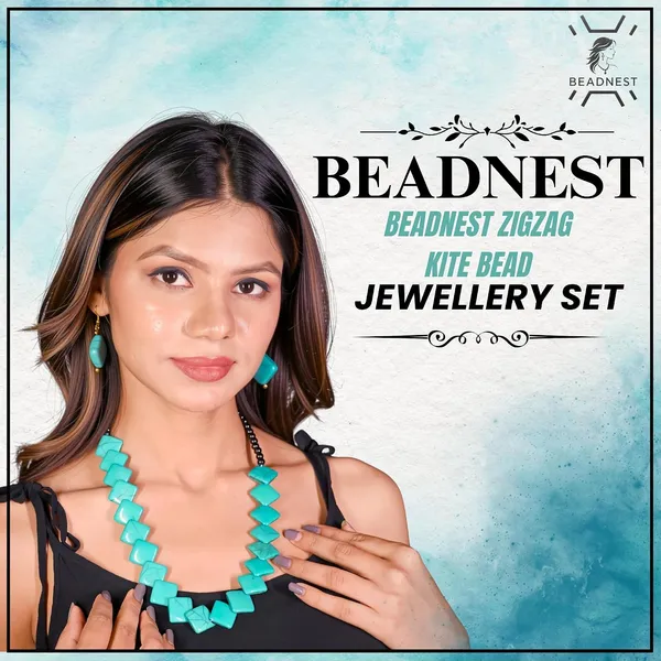 Zigzag_Kite_Bead_Necklace_Earrings_Set_For_Women_Hot_Pink_Boho_Tribal_Geometric_Statement_Jewellery_Acrylic_Stone_Look_Beads_Navratri_Diwali_Party_Gift