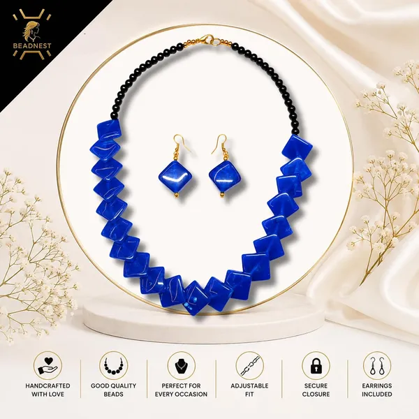 Zigzag_Kite_Bead_Necklace_Earrings_Set_For_Women_Hot_Pink_Boho_Tribal_Geometric_Statement_Jewellery_Acrylic_Stone_Look_Beads_Navratri_Diwali_Party_Gift