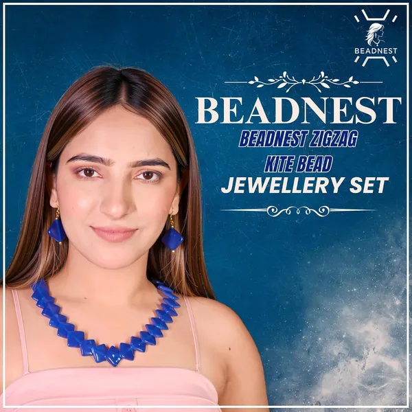 Zigzag_Kite_Bead_Necklace_Earrings_Set_For_Women_Hot_Pink_Boho_Tribal_Geometric_Statement_Jewellery_Acrylic_Stone_Look_Beads_Navratri_Diwali_Party_Gift