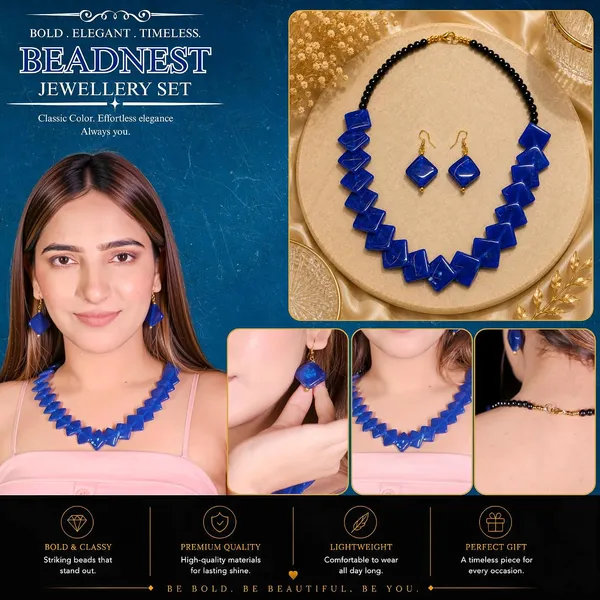 Zigzag_Kite_Bead_Necklace_Earrings_Set_For_Women_Hot_Pink_Boho_Tribal_Geometric_Statement_Jewellery_Acrylic_Stone_Look_Beads_Navratri_Diwali_Party_Gift