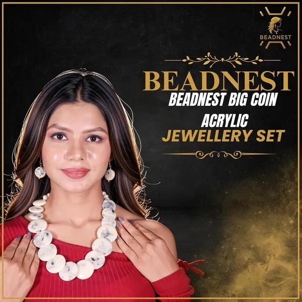 Big_Coin_Acrylic_Necklace_Set_For_Women_Handmade_Bead_Statement_Necklace_With_Earrings_Fashion_Jewellery_For_Party_Wedding_Office_Ethnic_Casual_Wear_Premium_Gift_For_Women