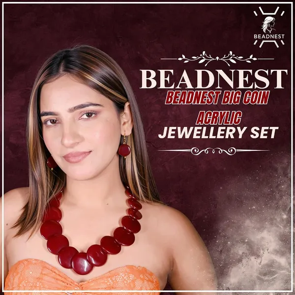 Big_Coin_Acrylic_Necklace_Set_For_Women_Handmade_Bead_Statement_Necklace_With_Earrings_Fashion_Jewellery_For_Party_Wedding_Office_Ethnic_Casual_Wear_Premium_Gift_For_Women