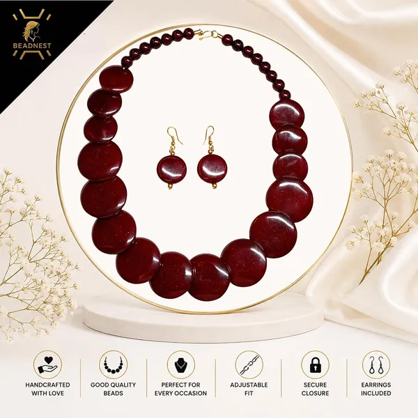 Big_Coin_Acrylic_Necklace_Set_For_Women_Handmade_Bead_Statement_Necklace_With_Earrings_Fashion_Jewellery_For_Party_Wedding_Office_Ethnic_Casual_Wear_Premium_Gift_For_Women