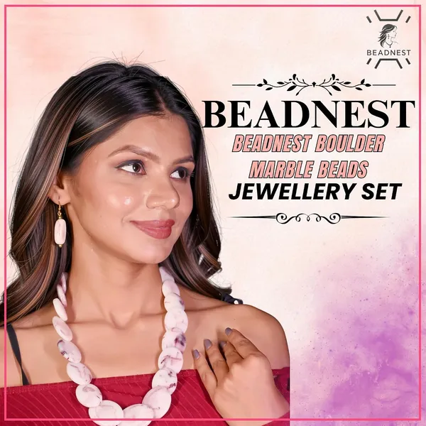 Boulder_Marble_Bead_Necklace_Earrings_Set_For_Women_Chunky_Multicolour_Boho_Statement_Jewellery_Bold_Oval_Stone_Look_Beads_Navratri_Diwali_Party_Gift